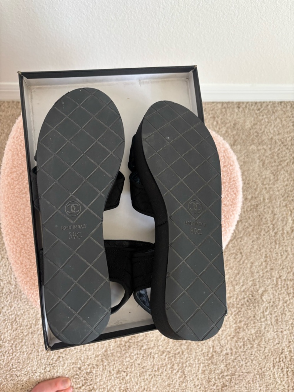 CHANEL Black Quilted Platform Sandals with Gold CC Hardware - Picture 11 of 12